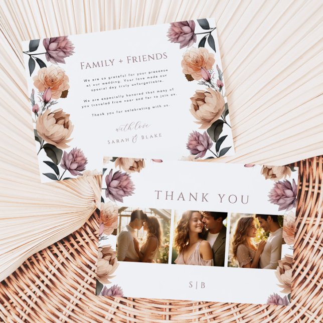Carte De Remerciements Boho Floral Flat Photo Mariage (Créateur téléchargé)