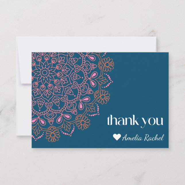 Carte De Remerciements Boho Floral Mandala Turquoise Bat mitzvah bleu per (Devant)