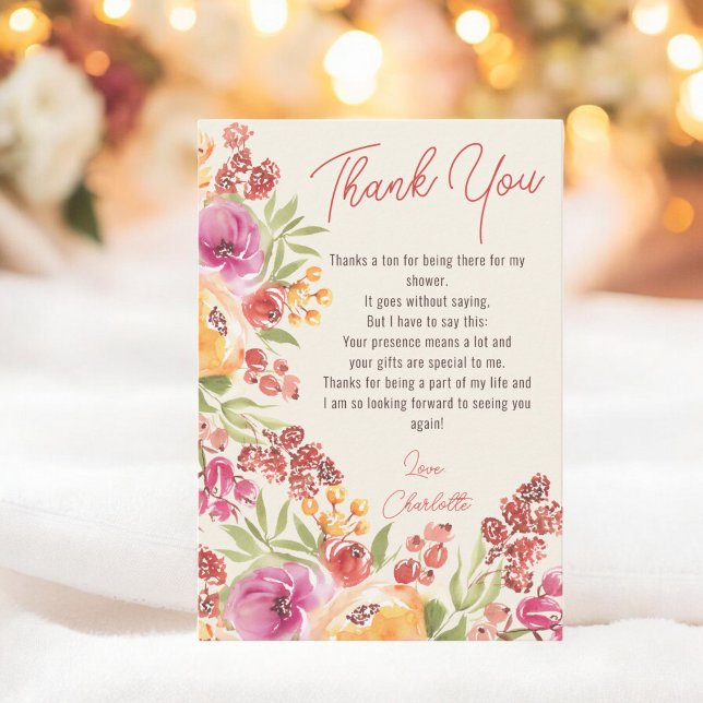 Carte De Remerciements Boho Floral Mariage Remerciements Peints à la Main (Boho Floral Hand-Painted Bridal Shower Thank You)