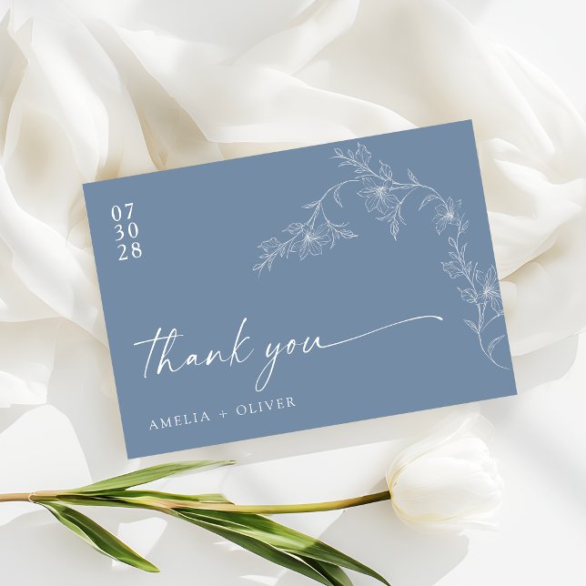 Carte De Remerciements Boho Floral Modern Dusty Blue Wedding (Créateur téléchargé)