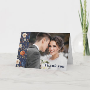 Carte De Remerciements Boho Floral Navy Mariage photo