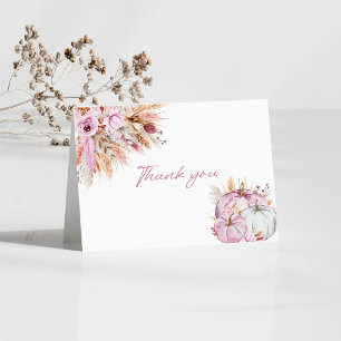 Carte De Remerciements Boho Floral Petit Baby shower Citrouille rose