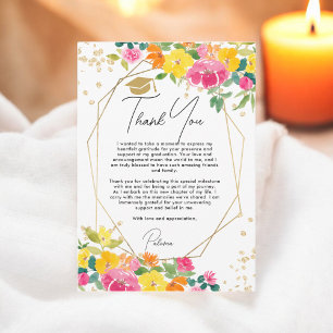 Carte De Remerciements Boho Floral Watercolor Graduation Gold Photo