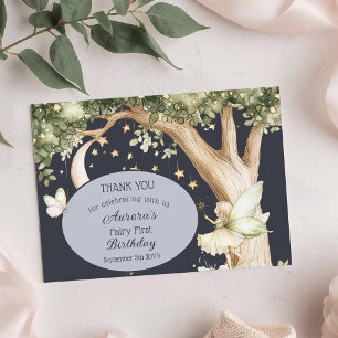 Carte De Remerciements Boho forêt aquarelle Fée Premier anniversaire