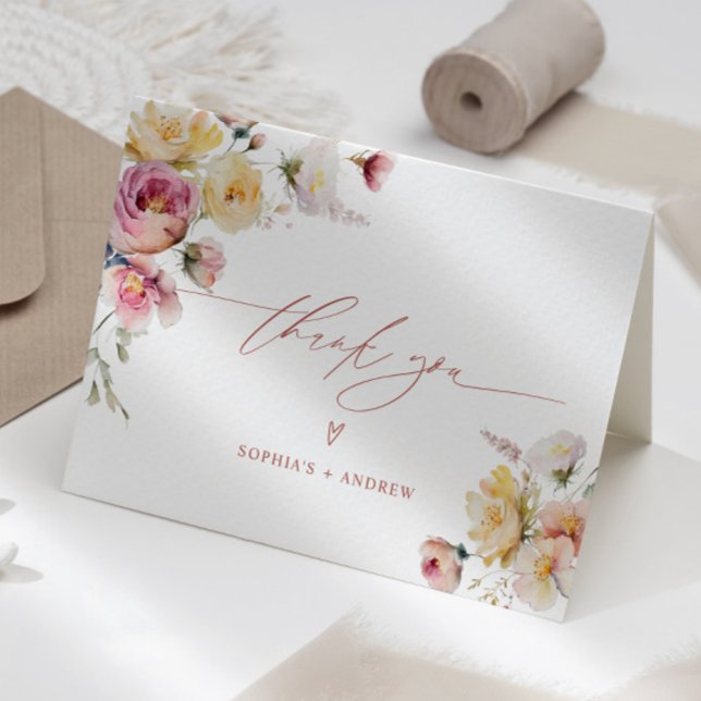 Carte De Remerciements Boho Garden Rose Fleurs Mariage (Créateur téléchargé)