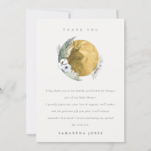 Carte De Remerciements Boho Gold Saga Green Floral Wreath Baby shower