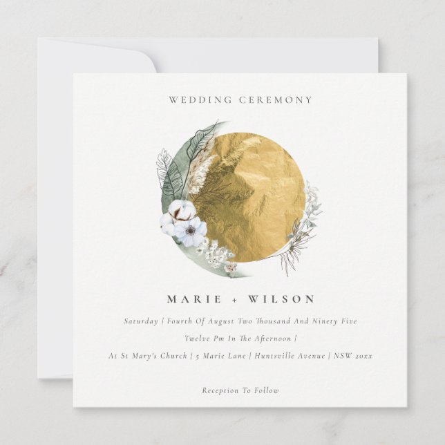 Carte De Remerciements Boho Gold Saga Green Floral Wreath Wedding Invitat (Devant)
