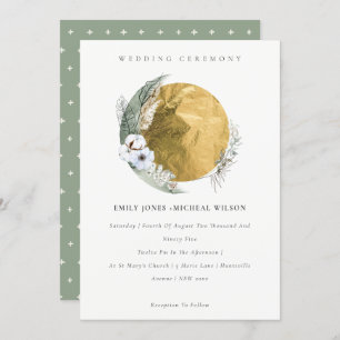Carte De Remerciements Boho Gold Saga Green Floral Wreath Wedding Invitat