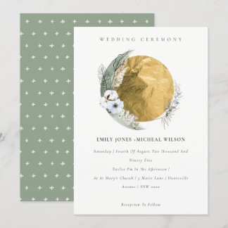 Carte De Remerciements Boho Gold Saga Green Floral Wreath Wedding Invitat