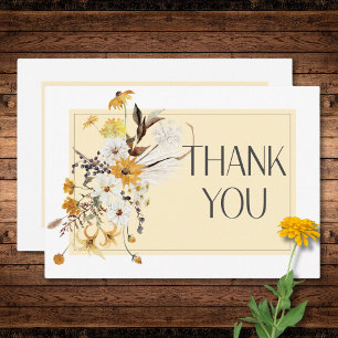 Carte De Remerciements Boho Golden Yellow Meadow Fleurs Jaune Mariage