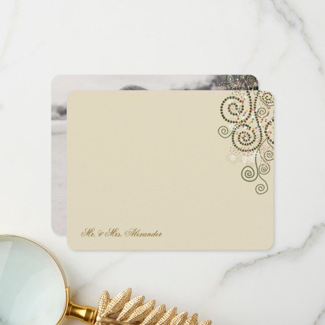 Carte De Remerciements Boho Green Dots & Spirales Élégante photo de maria (Devant/Arrière en situation)