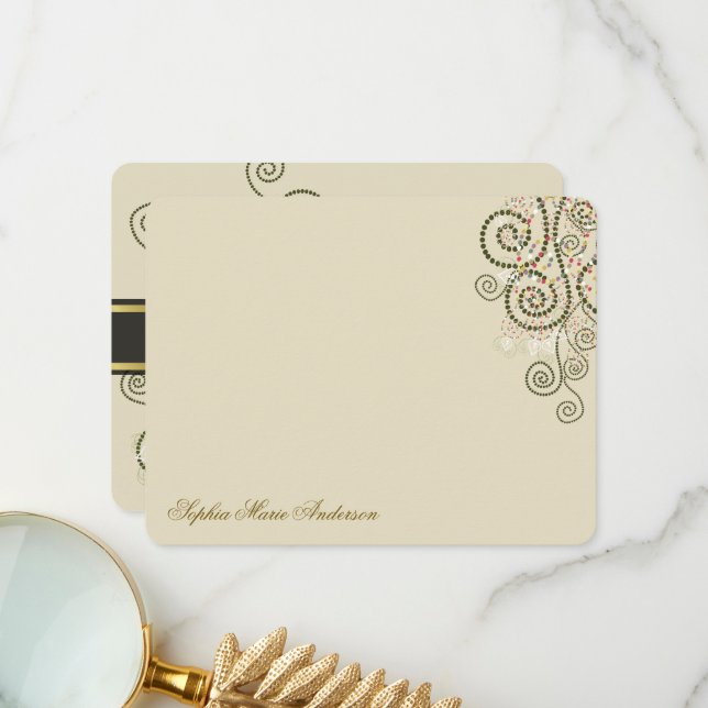 Carte De Remerciements Boho Green Spirals Pointe Décor Bat / Bar Mitzvah (Devant/Arrière en situation)