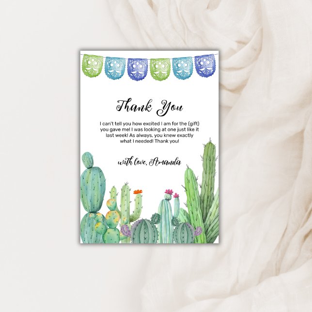Carte De Remerciements Boho Green Taco Fiesta Cactus Baby shower (Boho Greenery Taco Fiesta Cactus Baby Shower Thank You Card)