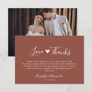 Carte De Remerciements Boho Heart Script Earthy Terracotta Mariage Photo