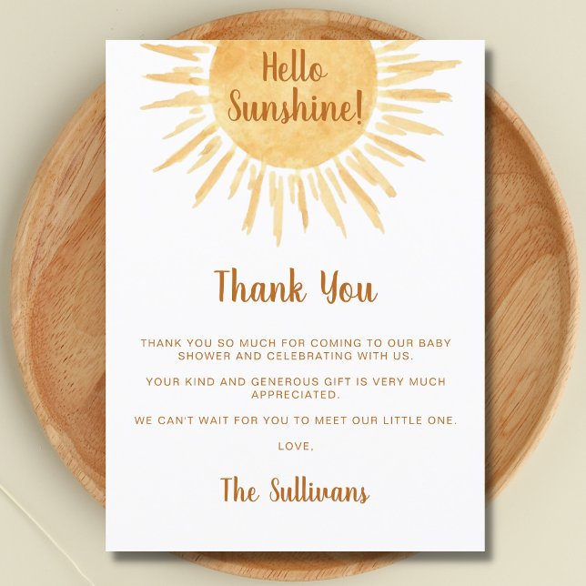 Carte De Remerciements Boho Hello Sunshine Baby shower (Créateur téléchargé)