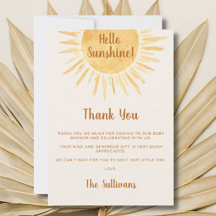 Carte De Remerciements Boho Hello Sunshine Baby shower