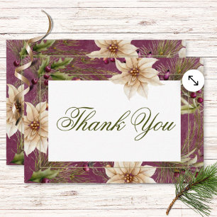 Carte De Remerciements Boho Hiver Végétation Boughs Bourgogne Mariage