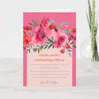 Carte De Remerciements Boho Hot rose orange aquarelle Mariage floral