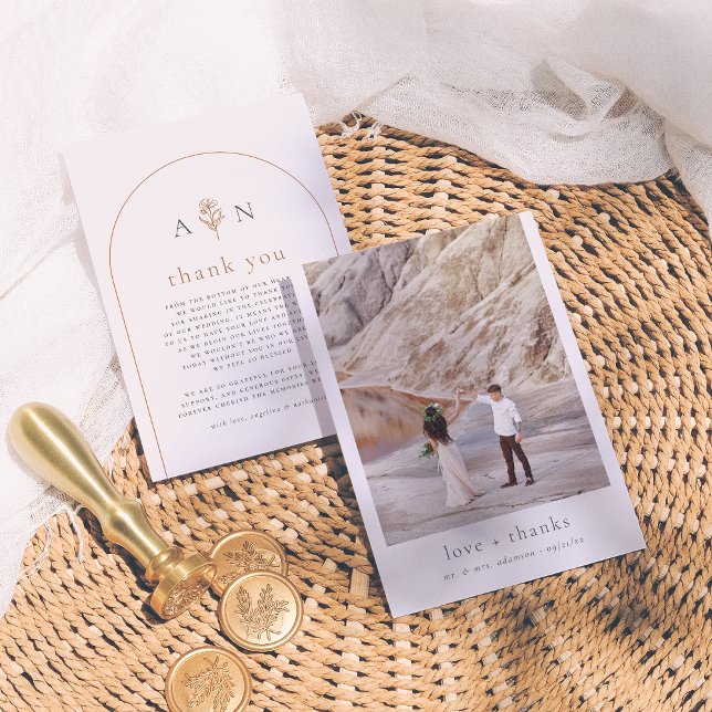 Carte De Remerciements Boho Initials Terracotta Arch & Photo Mariage (Créateur téléchargé)