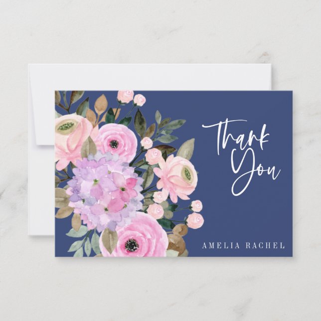 Carte De Remerciements Boho Lavender Blue Floral Aquarelle Script personn (Devant)