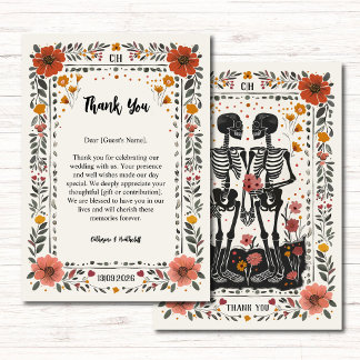 Carte De Remerciements Boho Letterpress Style Skeleton Tarot Wedding