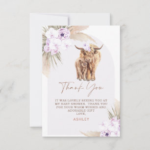 Carte De Remerciements Boho Lilac Arc Floral Highland Vache Baby shower