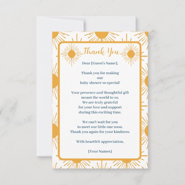 Carte De Remerciements Boho Little Ray of Sun Baby shower (Devant)