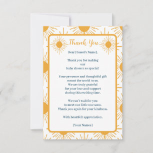 Carte De Remerciements Boho Little Ray of Sun Baby shower