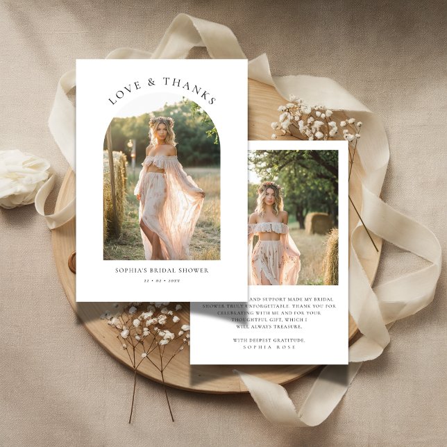 Carte De Remerciements Boho Minimal Love & Thanks Fête des mariées Photo (Créateur téléchargé)