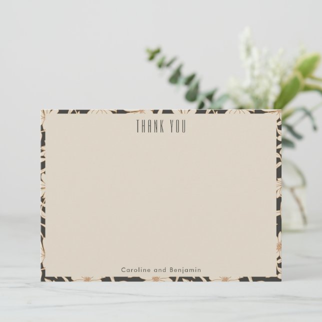 Carte De Remerciements Boho Moderne Botanique Noir Mariage Personnalisé (Debout devant)