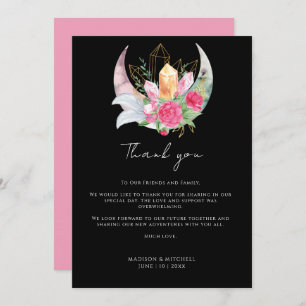 Carte De Remerciements Boho Moon Crystals Plumes rose Fleurs Mariage