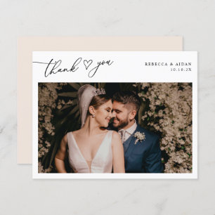 Carte De Remerciements Boho Neutral Blush Script Coeur Mariage Photo