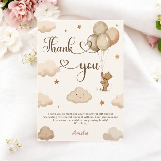 Carte De Remerciements Boho Neutre Bearly Wait Teddy Bear Baby shower (Boho Neutral Bearly Wait Teddy Bear Baby Shower Thank You Card)