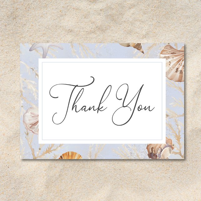 Carte De Remerciements Boho Ocean Dusty Blue Sur la plage Mariage (Boho Ocean Dusty Blue On the Beach Wedding Thank You Card)
