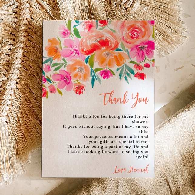 Carte De Remerciements Boho orangé fleur sauvage nuptiale (Boho orange floral wildflowers bridal shower thank you card)