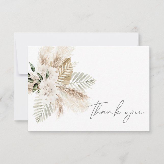 Carte De Remerciements Boho Palm Leaf & Pampas Grass & Beige Floral (Devant)