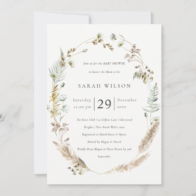 Carte De Remerciements Boho Palm Pampas Grass Baby shower Floral Invitati (Devant)
