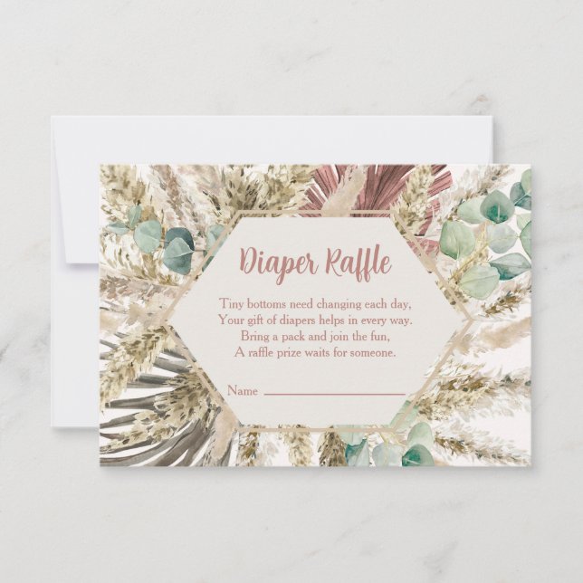 Carte De Remerciements  Boho Pampas Grass Diaper Raffle Card | Neutral (Devant)