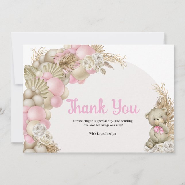 Carte De Remerciements Boho Pampas Grass Teddy Bear Baby shower (Devant)