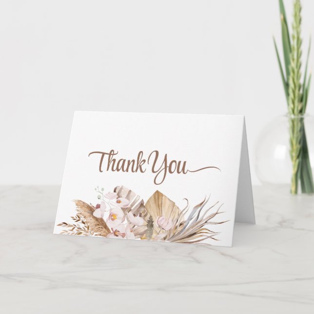 Carte De Remerciements Boho Pampas Grass White Orchid Mariage (Devant)