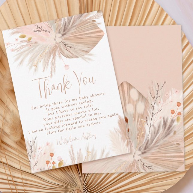 Carte De Remerciements Boho pampas herbe sexe neutre chic baby shower (Créateur téléchargé)