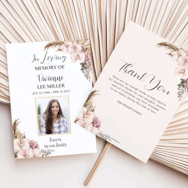 Carte De Remerciements Boho Pampas Orchidée en herbe Photo Funérailles (Créateur téléchargé)