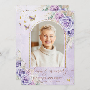 Carte De Remerciements Boho Pampas Purple Floral Photo Funeral Memorial