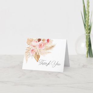 Carte De Remerciements Boho Pampas rose baby shower floral