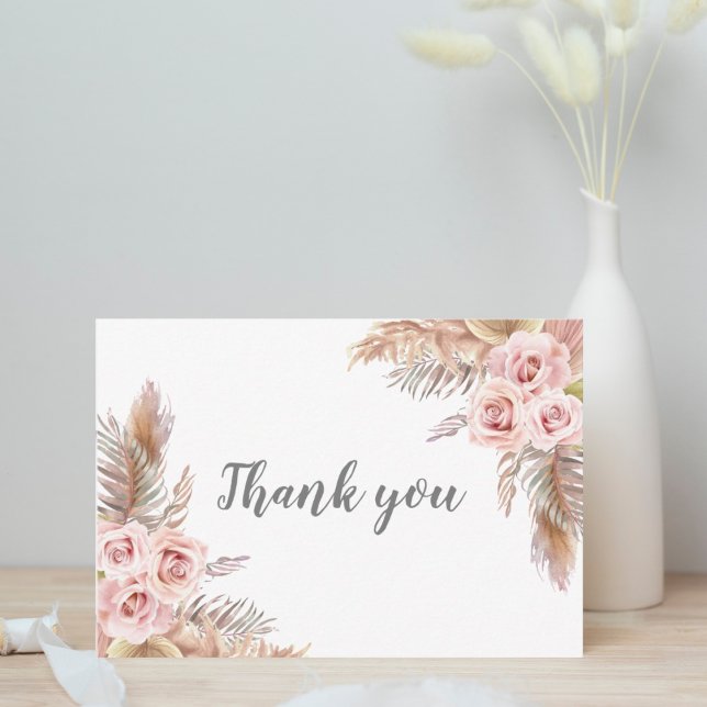 Carte De Remerciements Boho Pampas Rose Pâle Floral  (Créateur téléchargé)