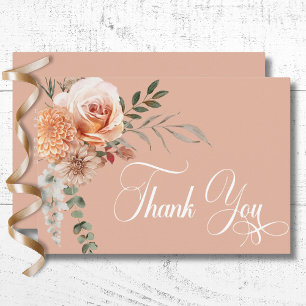 Carte De Remerciements Boho Peach & Rust Floral Mariage Rose Pêche Blush