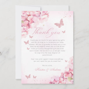 Carte De Remerciements Boho Pink Butterfly embrasse Floral Girl Baby show