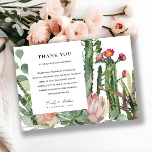 CARTE DE REMERCIEMENTS BOHO PINK DESERT CACTUS MARIAGE D'EAU FLORALE