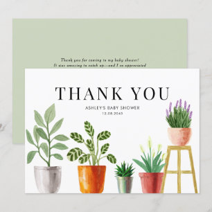 Carte De Remerciements Boho Plantes en Pot Peintes à l'Aquarelle pour Bab
