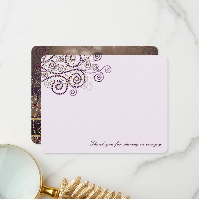 Carte De Remerciements Boho Pourple Dots Spirales Élégant Mariage Photo (Devant/Arrière en situation)